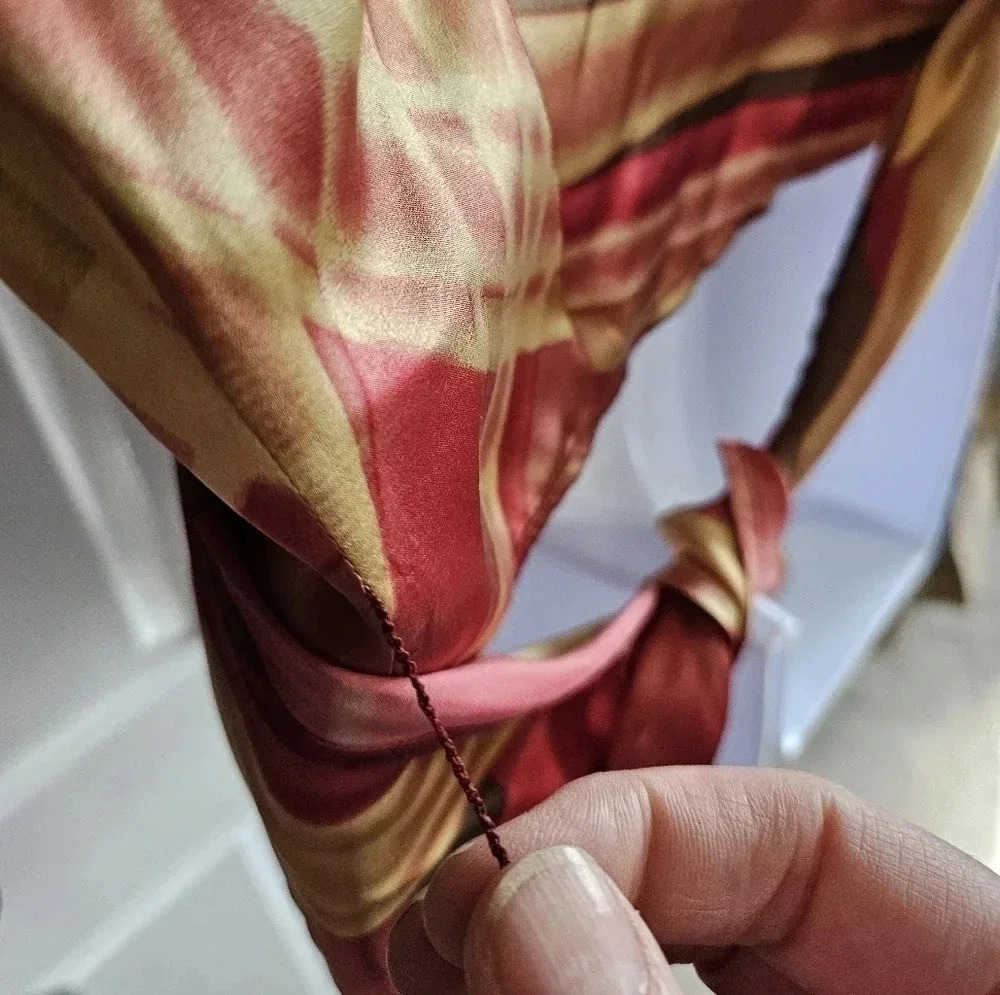 Lafayette 148 Women 6 Silk Swirl Wrap Blouse Gold Brown Red Archival Investment - Picture 9 of 10